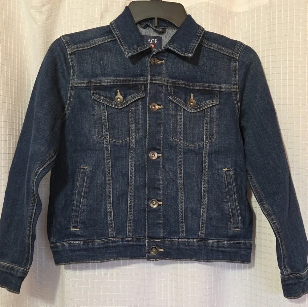 Childrens Place Dark Blue Denim Jacket M 7/8 girl Long Sleeve - Picture 1 of 6